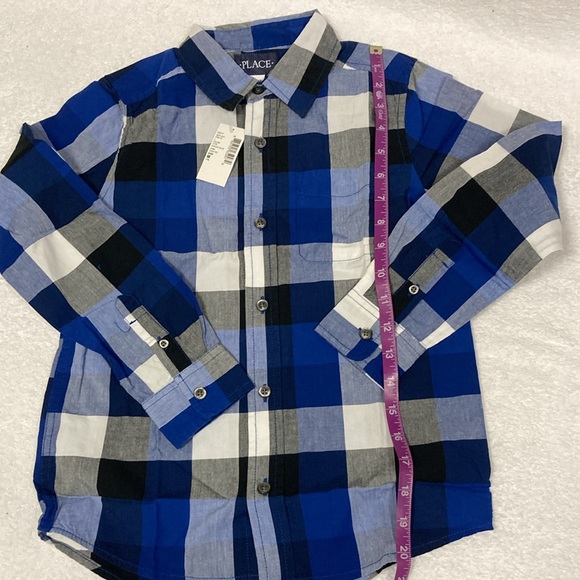 NWT children’s place blue black checked button down medium 7/8 - Picture 3 of 8